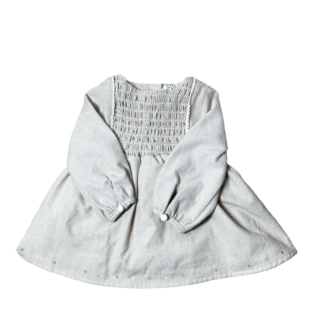 Artisan NY Smock Dress Long Sleeve Glittered Button Back Closure Gray 0-3M